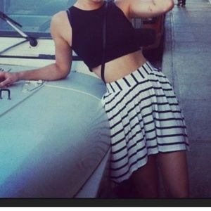 Finders Keepers White and Black Striped High/Low Skirt w/black Zip